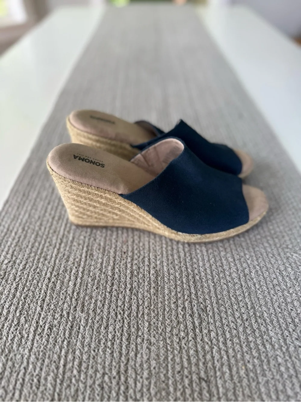 Vintage Sonoma Navy Blue Genuine Suede Espadrille Wedge Sandals Size 8